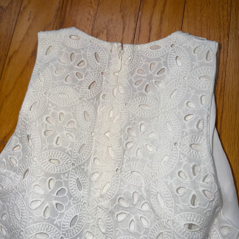 NEW Lenon White Eyelet Lace Tiered Ruffle Sleeveless Dress XS Brunch Bridal - Picture 4 of 11